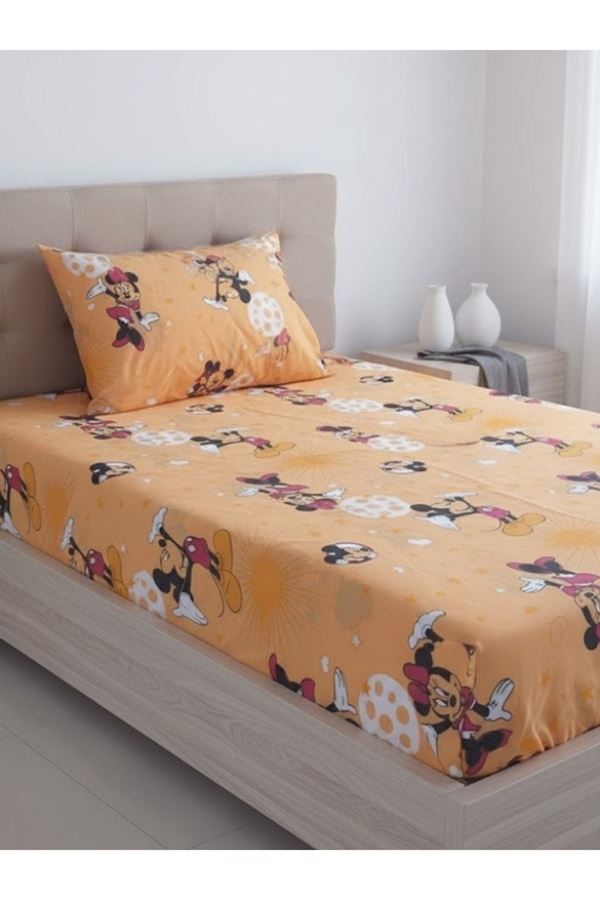 mickey mause desenli Tek Kişilik Lastikli Çarşaf Takımı 120 x 200 cm sarı mickey