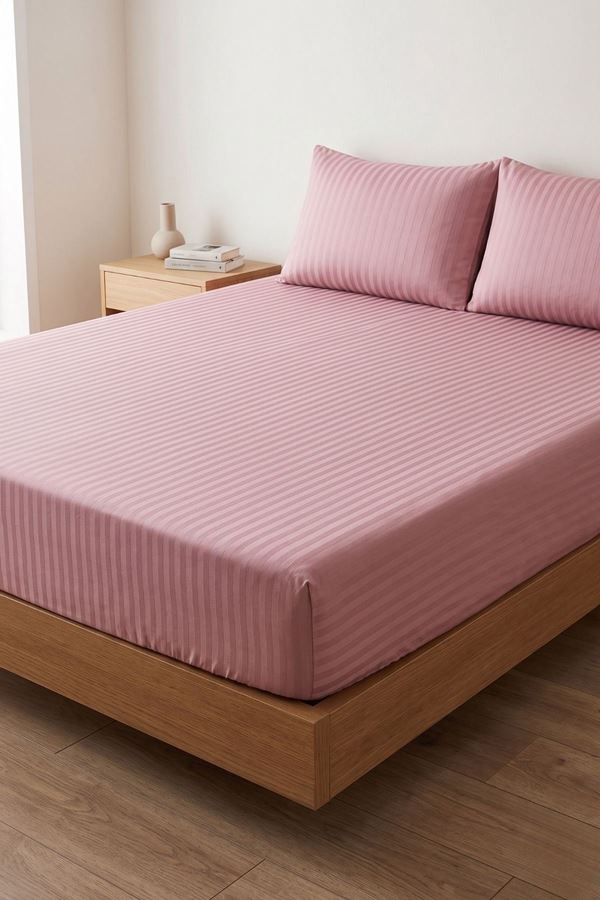 ÇİFT KİŞİLİK SATEN LASTİKLİ ÇARŞAF TAKIMI ( 160X200 & 180X200 ) PUDRA