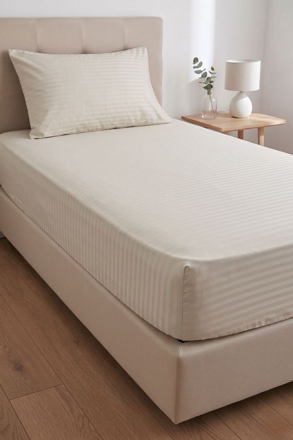 TEK KİŞİLİK SATEN LASTİKLİ ÇARŞAF TAKIMI ( 100X200 & 120X200 ) Bej