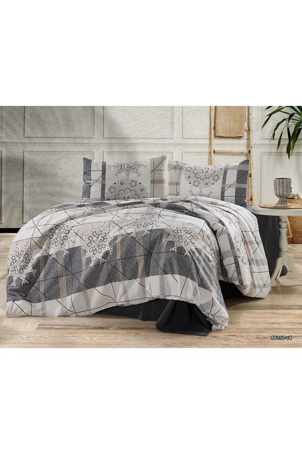 120 x 200 Yataklar İçin Pamuklu Kumaş Kristal Desen Nevresim Takımı Gri