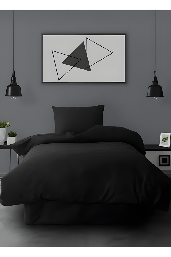 120 x 200 Yataklar İçin Ranforce Lastikli Çarşaflı Nevresim Takımı Simple Siyah
