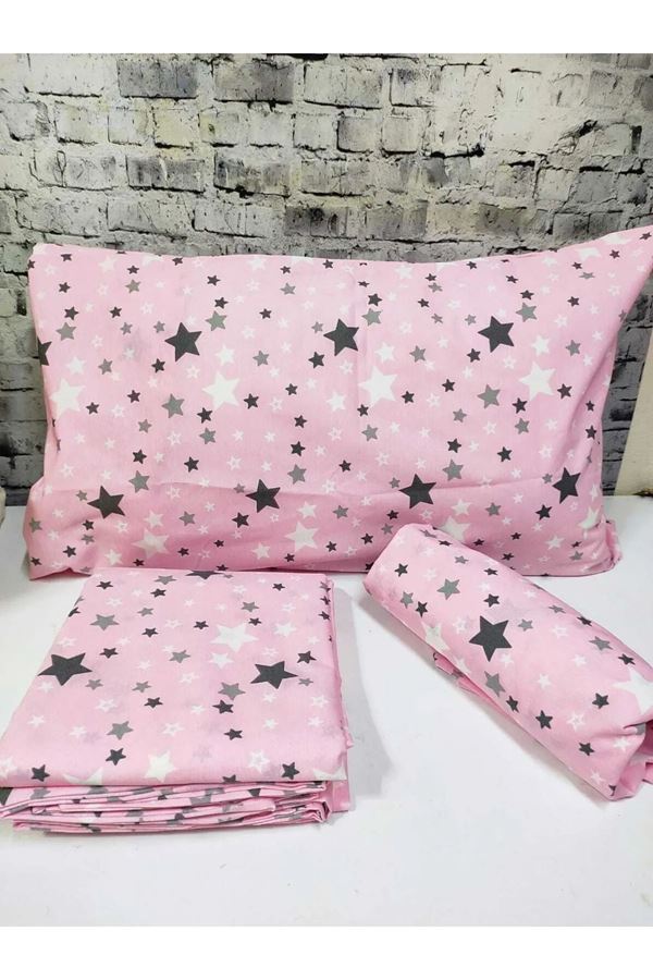 120 x 200 Yataklar İçin Pamuklu Yıldız Desen Nevresim Takımı Pembe