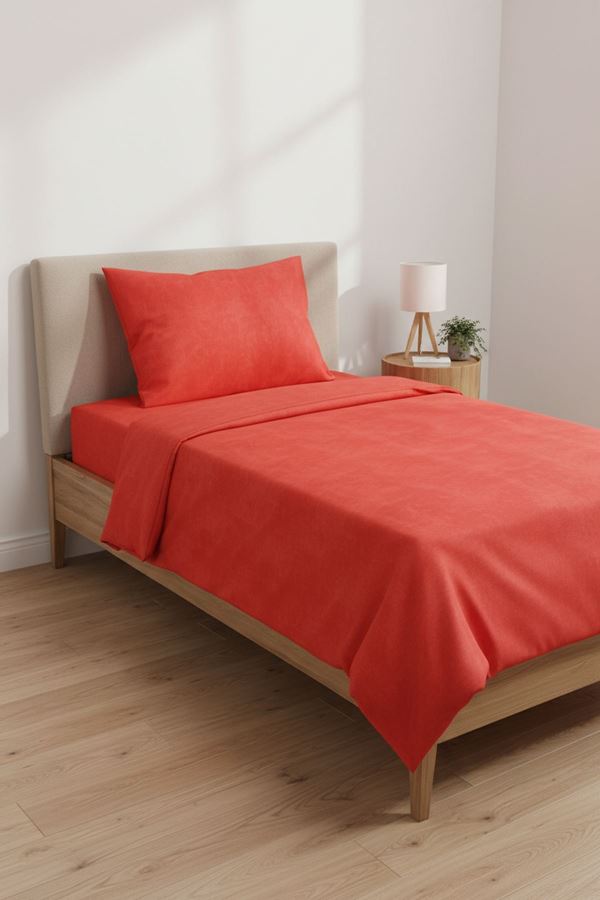 120 x 200 Yataklar İçin Düz Renk Pamuklu Kumaş Nevresim Takımı Kırmızı