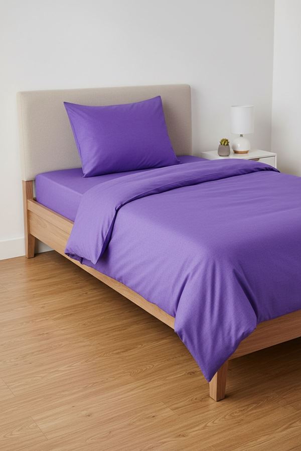 120 x 200 Yataklar İçin Düz Renk Pamuklu Kumaş Nevresim Takımı Mor