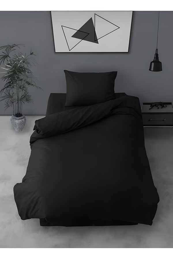 120 x 200 Yataklar İçin Ranforce Lastikli Çarşaflı Nevresim Takımı Simple Siyah