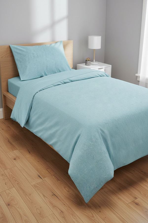 120 x 200 Yataklar İçin Düz Renk Pamuklu Kumaş Nevresim Takımı Açık Turkuaz