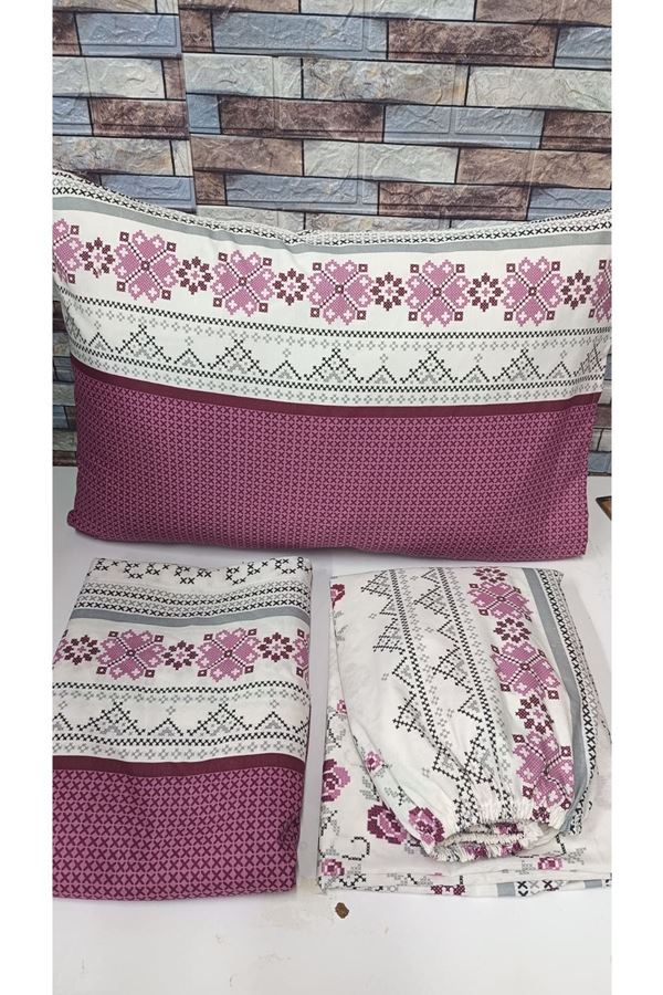 120 x 200 Yataklar İçin Pamuklu Kanaviçe Desen Nevresim Takımı Gülkurusu