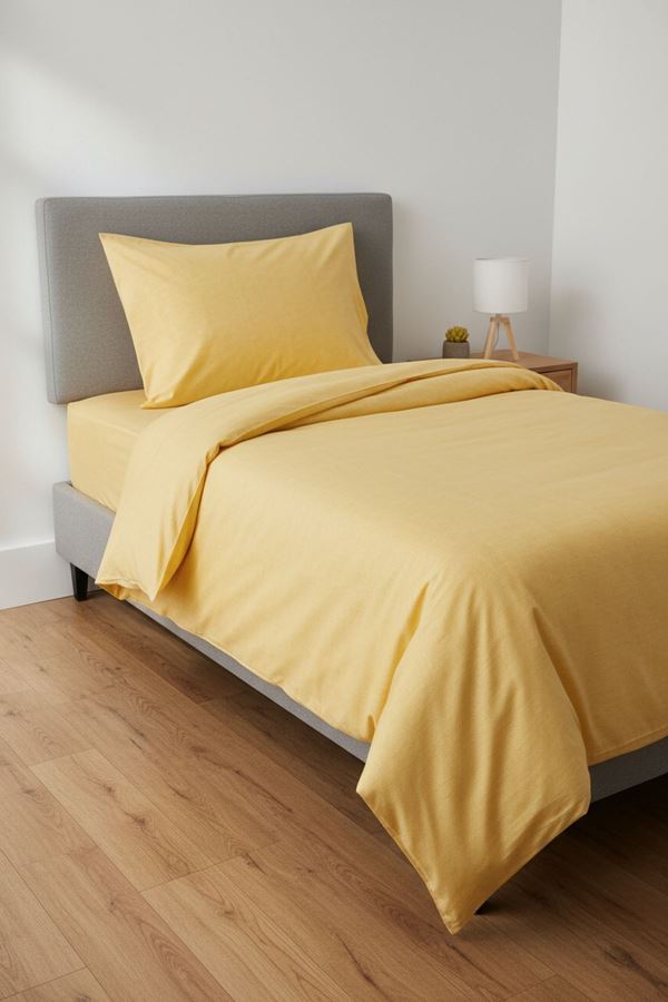 120 x 200 Yataklar İçin Düz Renk Pamuklu Kumaş Nevresim Takımı Sarı
