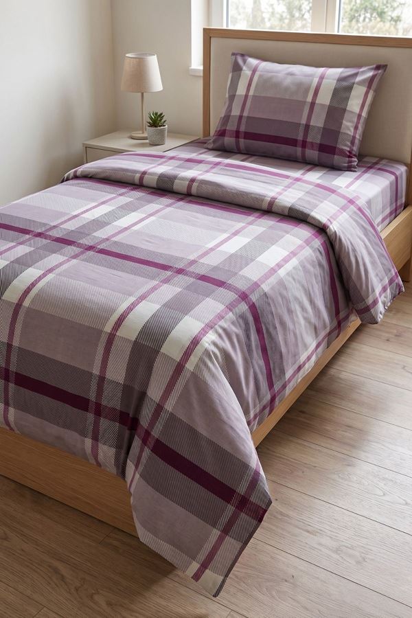 120 x 200 Yataklar İçin Pamuklu  Lastikli Çarşaflı Nevresim Takımı Nova Desen Mor