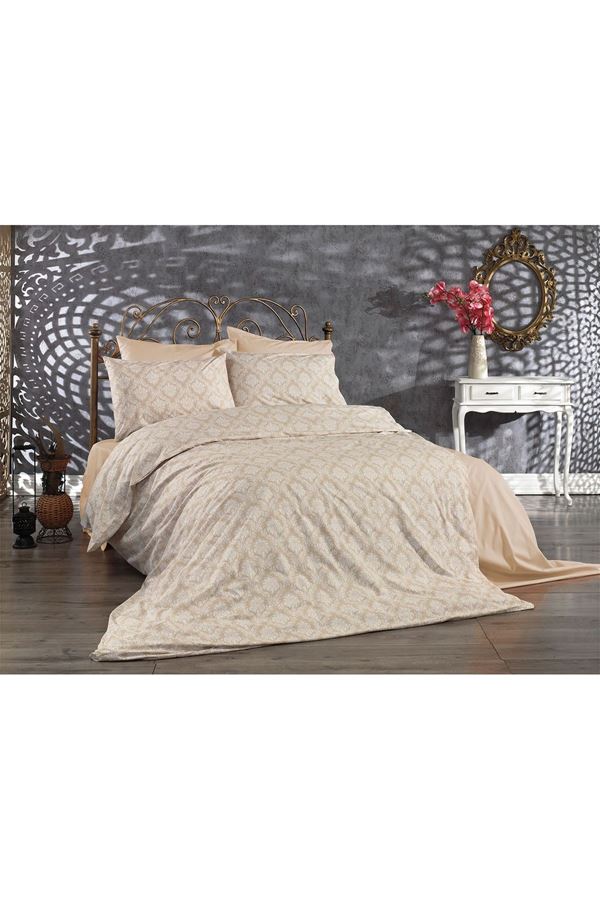 120 x 200 Yataklar İçin Pamuklu Nevresim Takımı ( Şal-Damaks Desen ) Somon