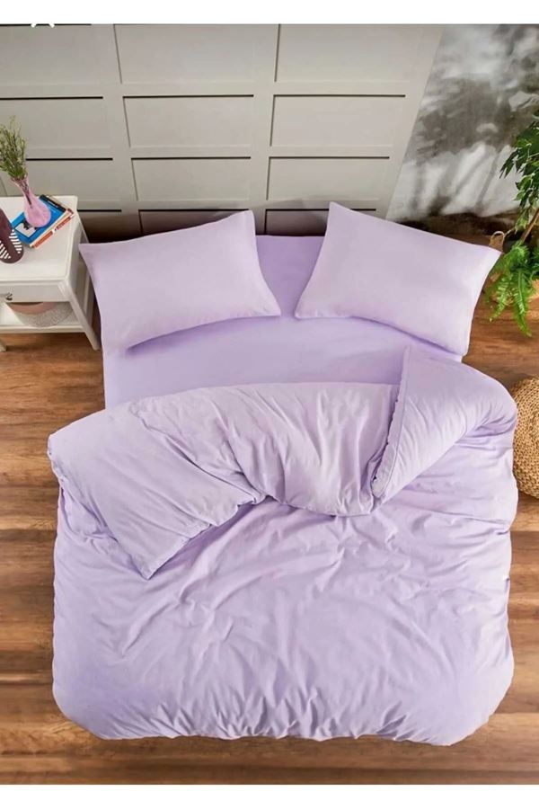 120 x 200 Yataklar İçin Pamuklu Nevresim Takımı Düz Renk Lila