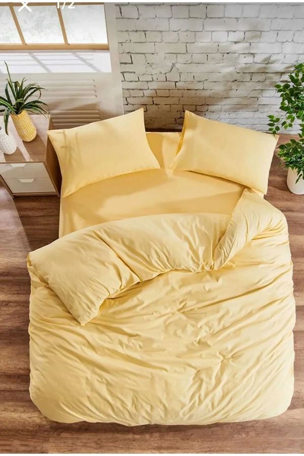 120 x 200 Yataklar İçin Pamuklu Nevresim Takımı Düz Renk Sarı
