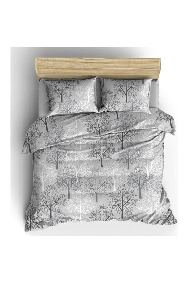 120 x 200 Yataklar İçin Pamuklu Ranforce Kumaş Nevresim Takımı Yeni Gri Ağaç