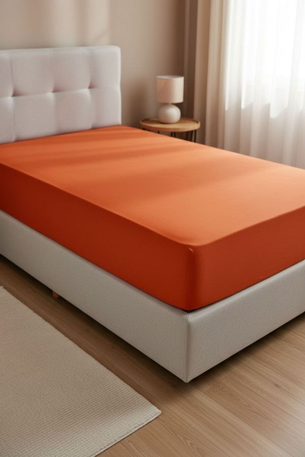 %100 Pamuk Penye Kumaş 120x200 Yataklar İçin Lastikli Çarşaf Turuncu