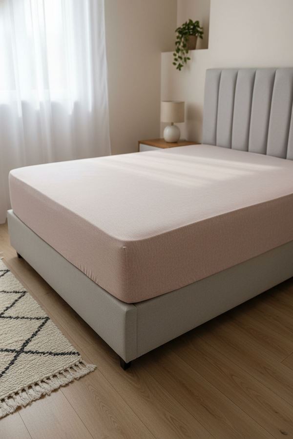 %100 Pamuk Penye Kumaş 120x200 Yataklar İçin Lastikli Çarşaf Pudra