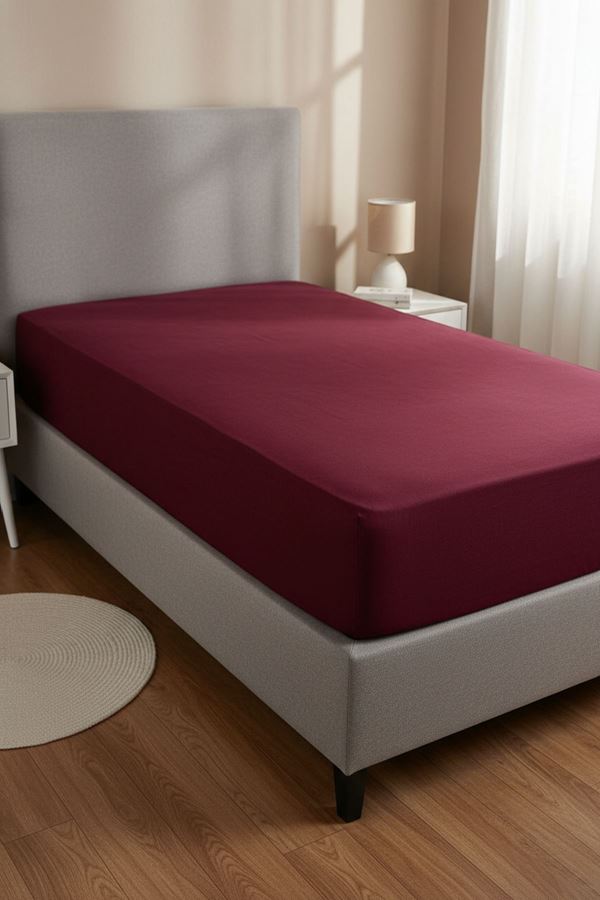%100 Pamuk Penye Kumaş 120x200 Yataklar İçin Lastikli Çarşaf Bordo