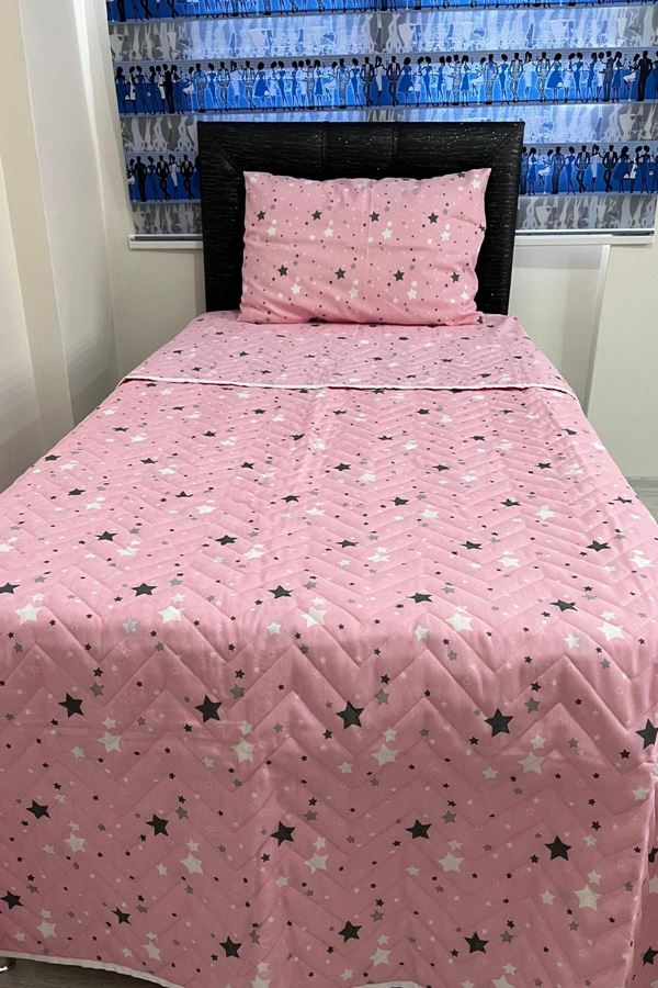 Tek Kişilik Kapitone Çok Amaçlı Pike Takıkmı Yıldız Desen Pembe