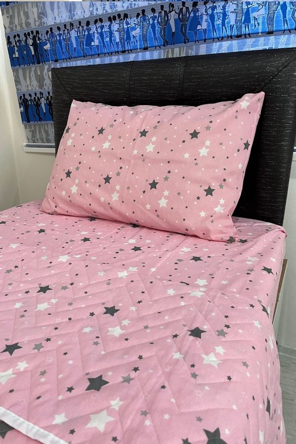 Tek Kişilik Kapitone Çok Amaçlı Pike Yıldız Desen Pembe