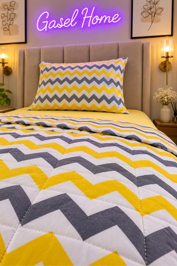 Tek Kişilik Kapitone Çok Amaçlı Zikzak Desen Sarı