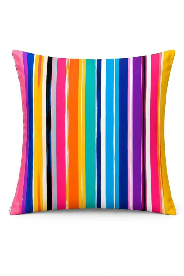 Gizli Fermuarlı Dekoratif Kırlent Kılıfı 40 x 40 cm Gökkuşağı Desen