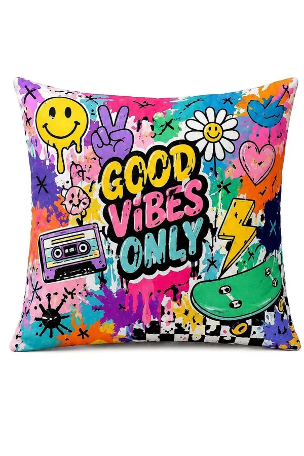Gizli Fermuarlı Dekoratif Kırlent Kılıfı 40 x 40 cm Emoji Desen