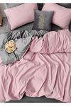 Tek Kişilik Lastikli Çarşaflı Nevresim Seti (Çarşafsız) Pembe gri