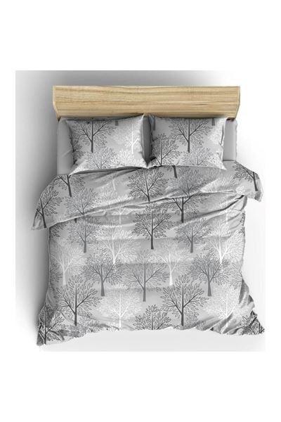 TEK KİŞİLİK PAMUKLU RANFORCE KUMAŞ ÇARŞAFI LASTİKLİ NEVRESİM TAKIMI YENİ GRİ AĞAÇ