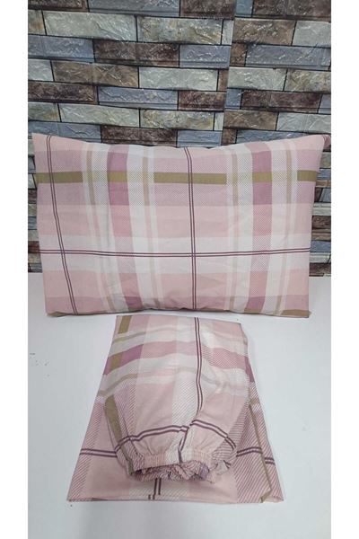 Tek Kişilik Pamuklu Lastikli Çarşaf Takımı 100X200 & 120X200 Pudra Ekose