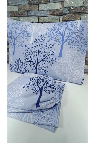 TEK KİŞİLİK PAMUKLU LASTİKLİ ÇARŞAF TAKIMI 100X200 & 120X200 YENİ MAVİ AĞAÇ
