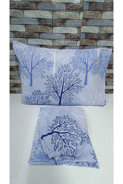 Tek Kişilik Pamuklu Lastikli Çarşaf Takımı 100X200 & 120X200 Yeni Mavi Ağaç