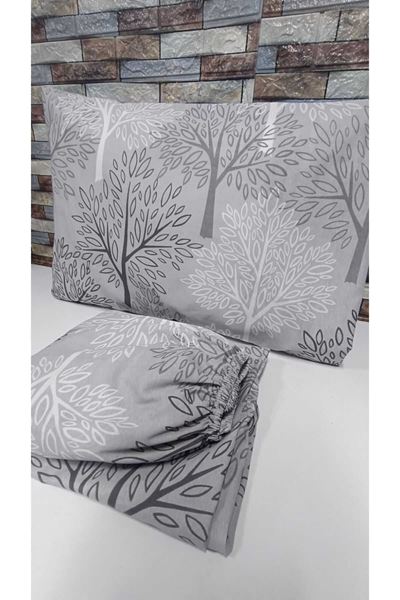 TEK KİŞİLİK PAMUKLU LASTİKLİ ÇARŞAF TAKIMI 100X200 & 120X200 GRİ AĞAÇ