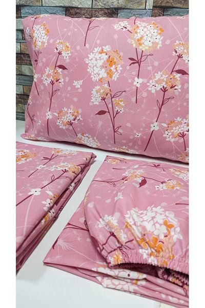 Tek Kişilik Çarşafı Lastikli Pamuklu Ranforce Kumaş Nevresim Takımı Papatya Pembe
