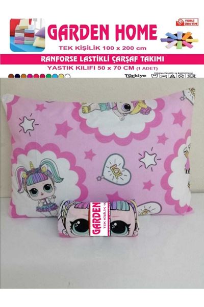 Tek Kişilik Lol Bebek Lastikli Çarşaf + 1 Adet Yastık Kılıfı Pembe