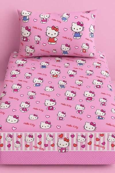 Hello Kitty Pamuklu Kumaş Nevresim Takımı ( Çarşafı Lastikli ) PEMBE