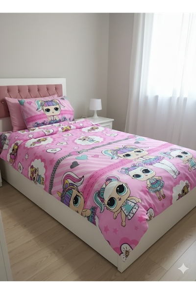 Lol Bebek Tek Kişilik Nevresim Takımı (ÇARŞAFI LASTİKLİ) Pembe