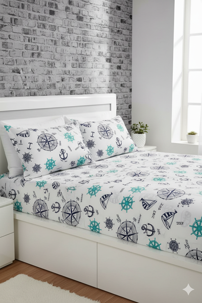 Tek Kişilik Ranforce Kumaş Lastikli Çarşaf + 1 Ad. Kapaklı Yastık Kılıfı Mavi