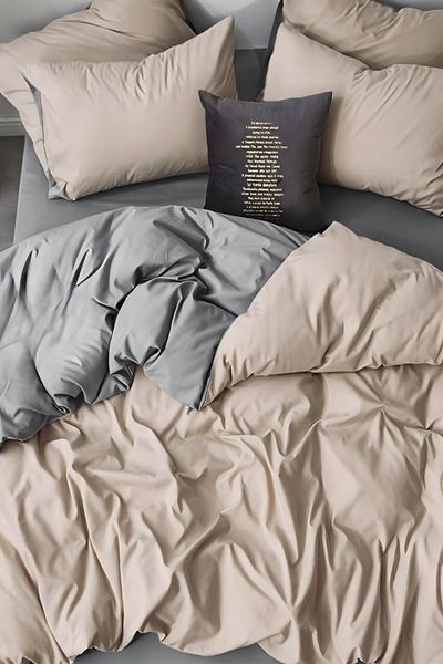 Ranforce Çift Kişilik Lastikli Çarşaflı Nevresim Takımı Bej gri