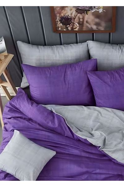 Pamuklu Tek Kişilik Çift Taraflı Nevresim Seti MOR (çarşafsız)