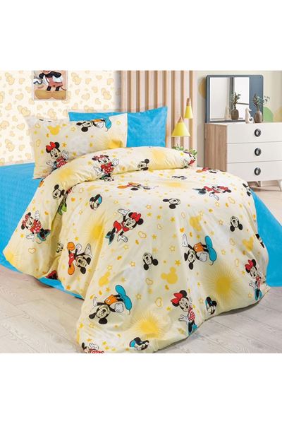 Tek Kişilik Çarşafı Lastikli Çocuk Nevresim Takımı Mickey Mousee Sarı
