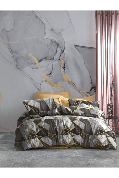 ÇİFT KİŞİLİK RANFORCE PAMUKLU NEVRESİM TAKIMI ( ÇARŞAFI LASTİKLİ ) GRİ