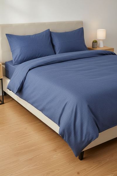 Düz Renk Pamuklu Kumaş Çift Kişilik Nevresim Takımı ( Lastikli Çarşaf ) LACİVERT