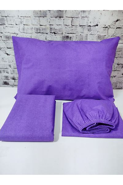 Düz Renk Pamuklu Kumaş Tek Kişilik Nevresim Takımı ( Lastikli Çarşaf ) MOR
