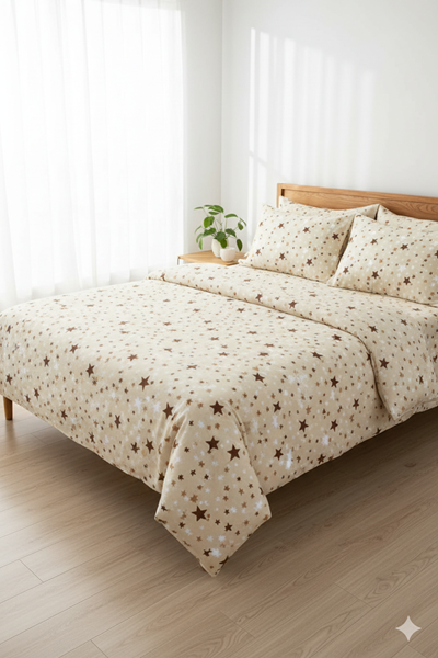 Pamuklu Yıldız Desen Çift Kişilik Nevresim Takımı Çarşafı Lastikli (fitted) SOMON