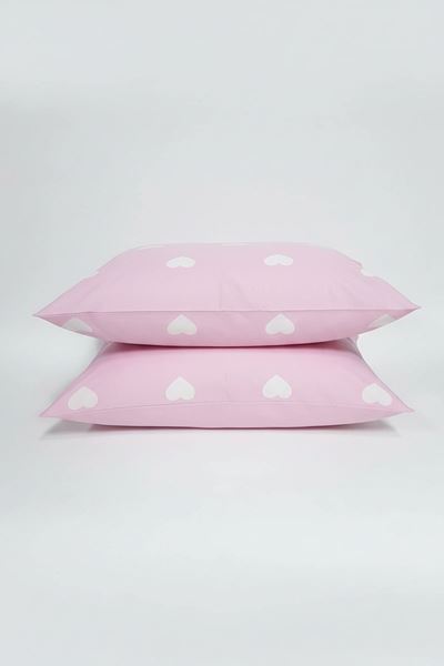 Pamuklu Kalp Desen Yastık Kılıfı Pembe
