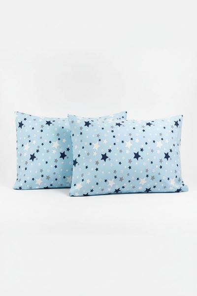 Pamuklu Yıldız Desen Yastık Kılıfı Mavi