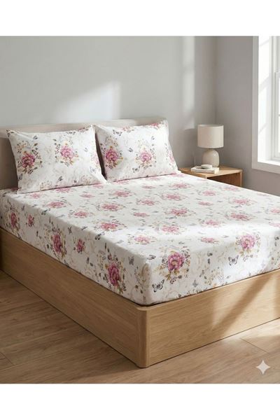 PAMUKLU RANFORCE KUMAŞ ÇİFT KİŞİLİK LASTİKLİ ÇARŞAF TAKIMI (160X200 & 180X200) PEMBE