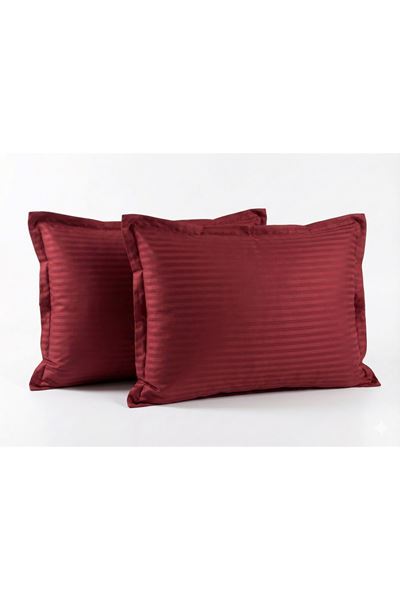 Çizgili Pamuk Saten Yastık Kılıfı Bordo