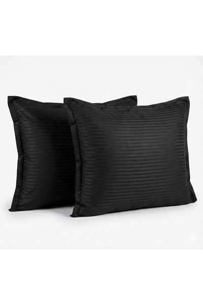 Çizgili Pamuk Saten Yastık Kılıfı Siyah