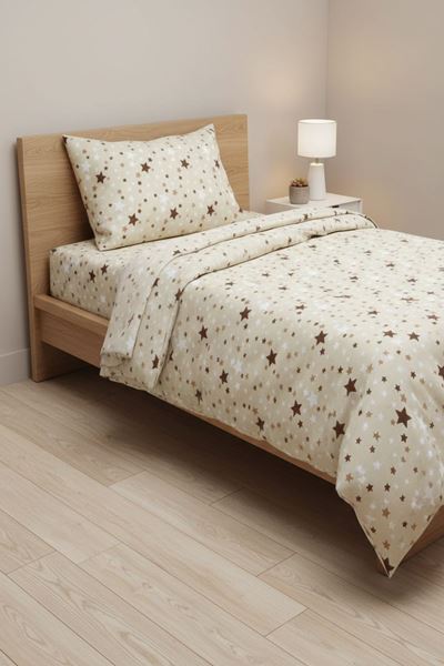 Pamuklu Yıldız Desen Tek Kişilik Nevresim Takımı Çarşafı Lastikli (fitted) SOMON