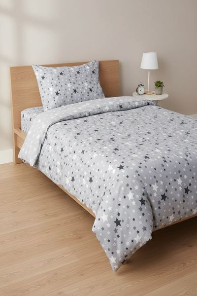 Pamuklu Yıldız Desen Tek Kişilik Nevresim Takımı Çarşafı Lastikli (fitted) GRİ